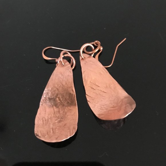 Teardrop Copper Brutalist Statement Earrings Rustic Handmade Gift Primitive Boho - Picture 6 of 6